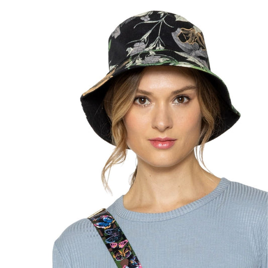 Black Floral Art Reversible Bucket Hat