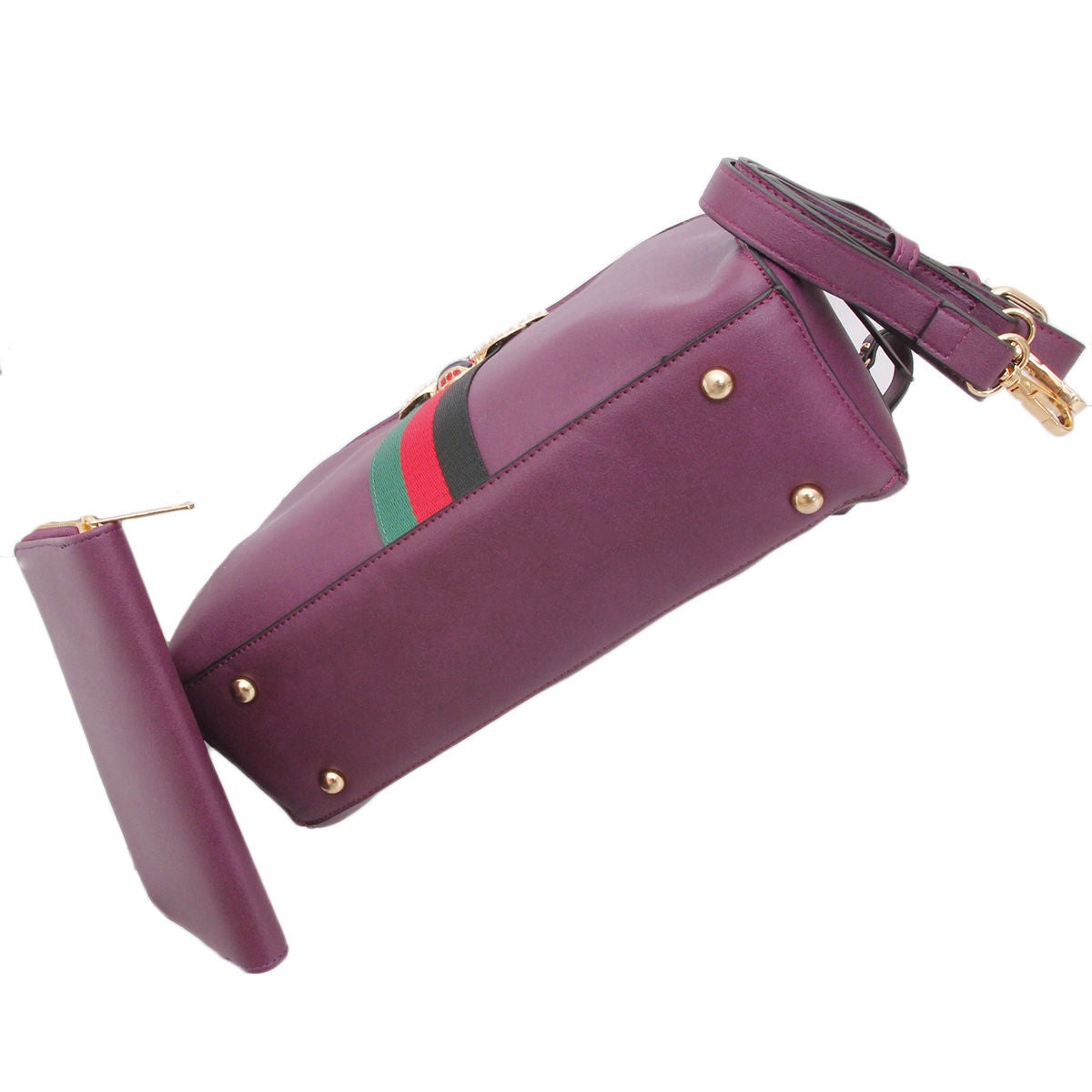 Purple Stripe Top Handle Handbag Set