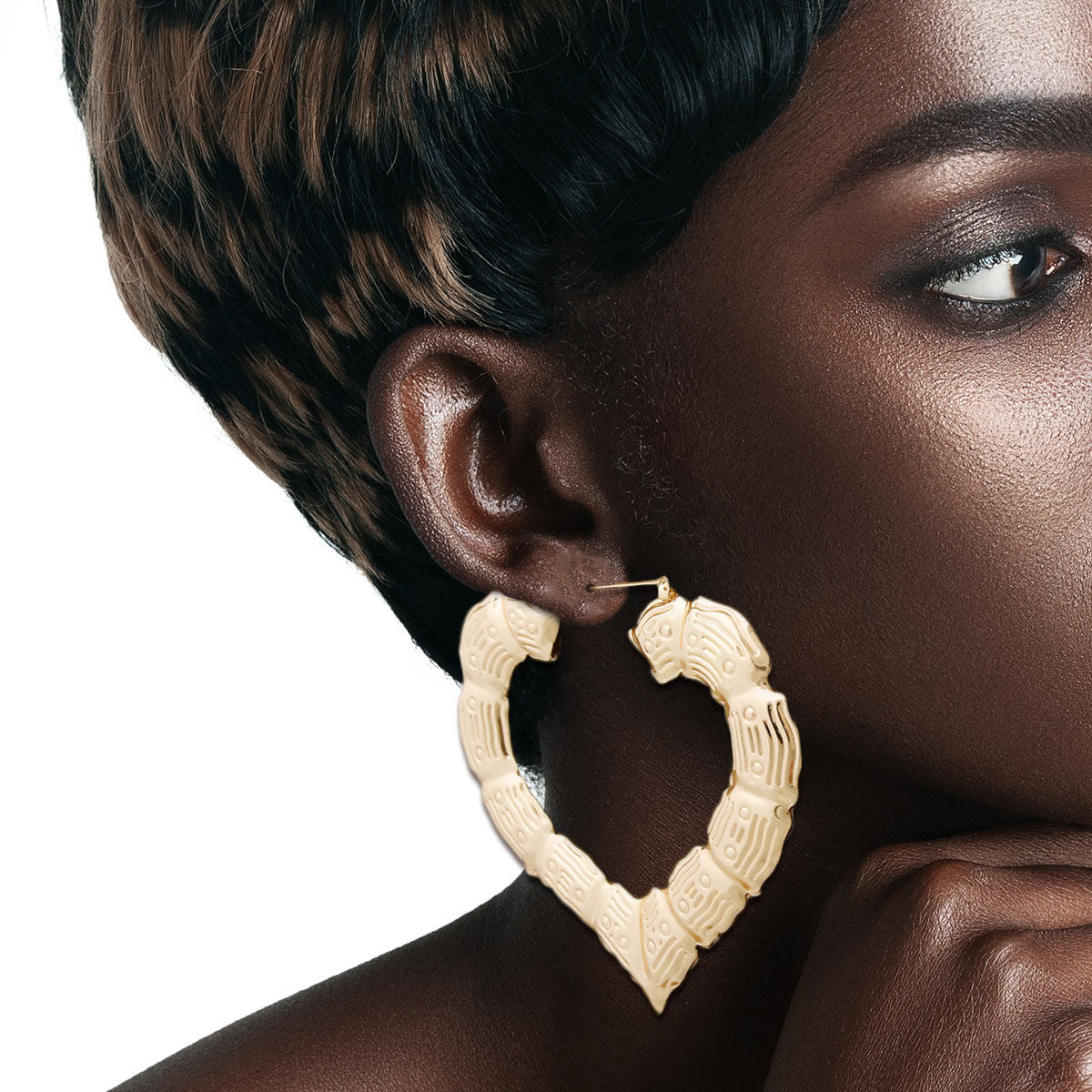 Large Gold Heart Bamboo Hoop Earrings