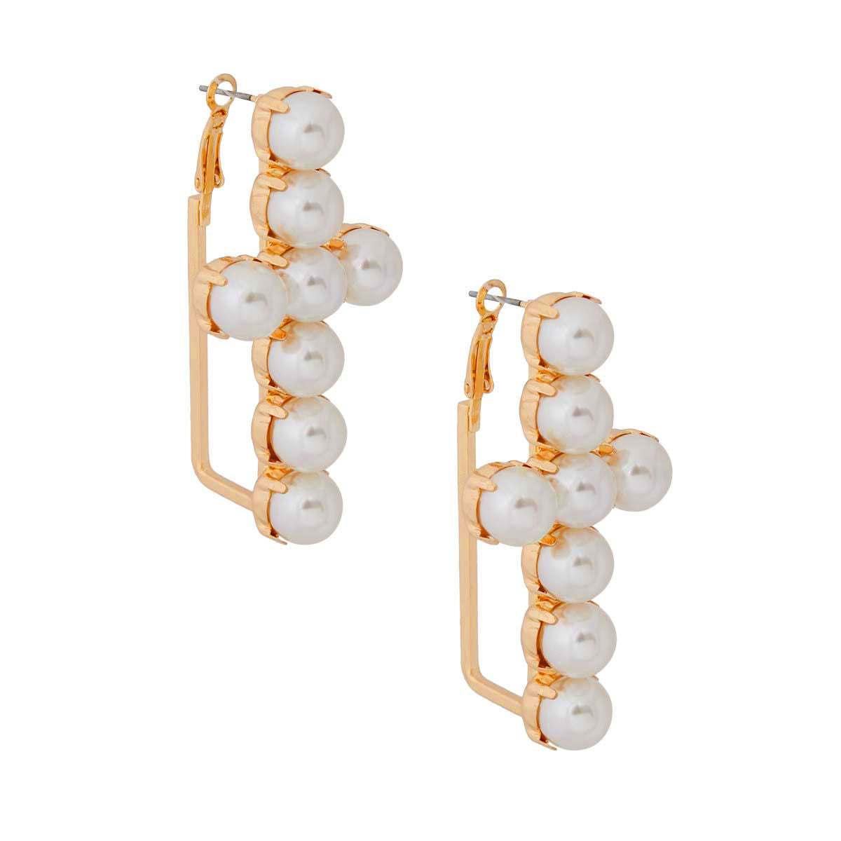 Cream Pearl Stud Cross Hoops