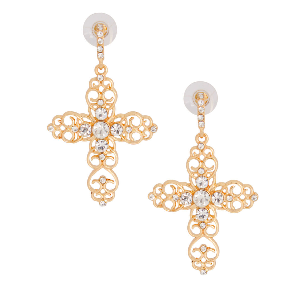 Gold Filigree Cross Earrings