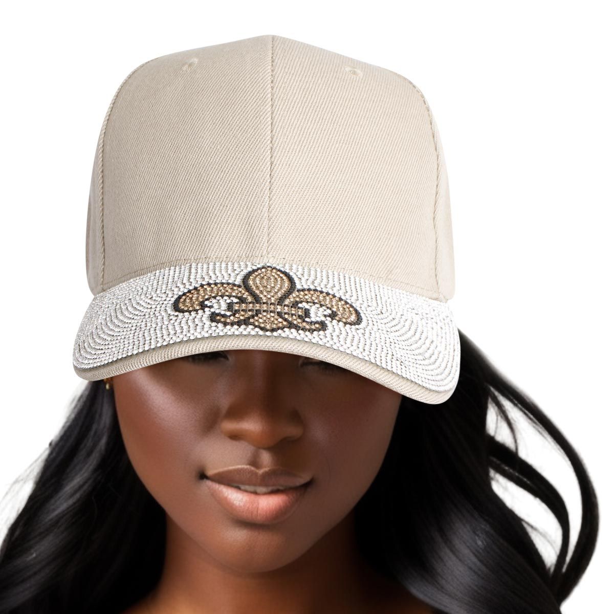 Hat Khaki Fleur de Lis Bling Baseball Cap Women