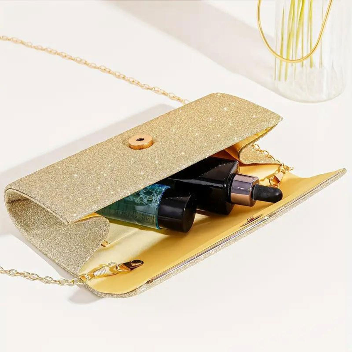 Clutch Gold Sparkle Flap Clutch for Women