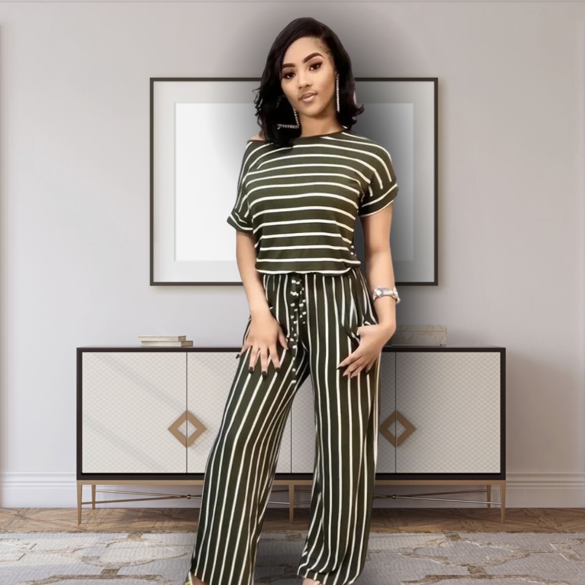 Olive Stripe 2XL Jumpsuit