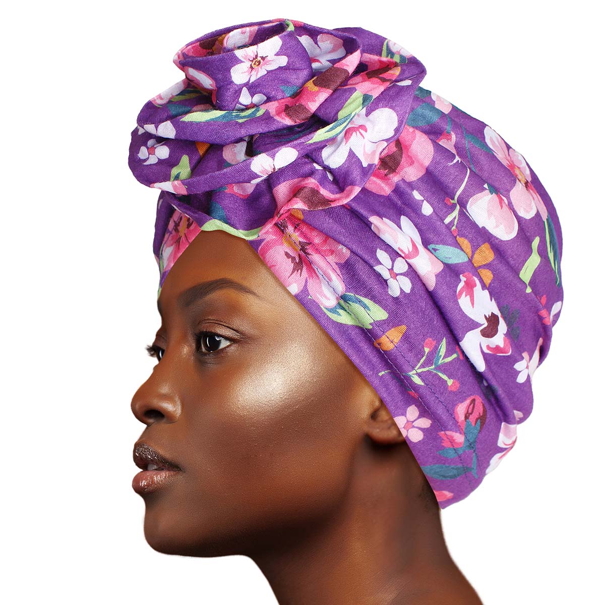 Purple Floral Flower Knot Turban