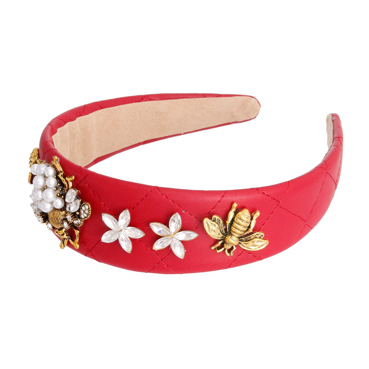 Designer Red Leather Bee Headband